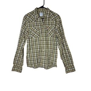 Vintage Hollister Mens Pearl Snap Button Western Plaid Shirt Sz M Rodeo Country